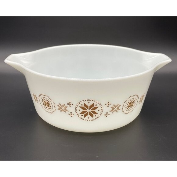 Vintage Pyrex Casserole Dish Town Country Snowflake Brown White 475-B 2.5 Quart - Picture 2 of 10